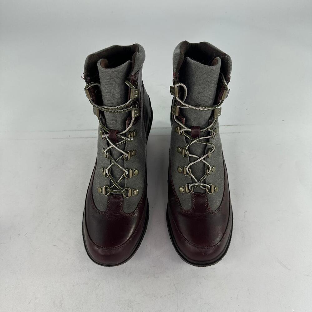 Timberland Amston Hiker Wedge Booties Sz 10 Womens Burgunday Leather Canvas Boot - Picture 4 of 13